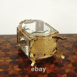 Antique Victorian Beveled Glass Ormolu Pocket Watch Holder Display Vitrine Box