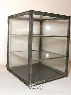 Antique store counter top glass tole metal display toy show 3 shelf case box