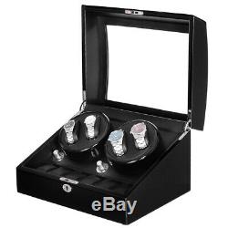 Automatic Rotation 4+6 Watch Winder Display Box Case Black withLED light, withAdapter