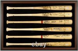 Baseball Bat Display Case with Brown Wood Frame for 6 Bats