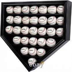 Baseball Display Case Frame Shadow Box Wall Cabinet Holder to Hold 30 Balls, wit