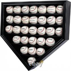 Baseball Display Case Frame Shadow Box Wall Cabinet Holder to Hold 30 Balls, wit