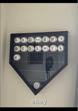 Baseball Display Case Frame Shadow Box Wall Cabinet Holder to Hold 30 Balls, wit