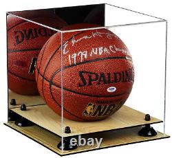 Basketball Display Case with Mirror, Black Risers and Wood Floor (A001-BR)