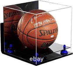 Basketball Display Case with Mirror, Navy Blue Risers, Wall Mount & Black Base(A001)
