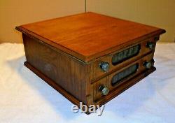 Beautiful Antique Goff's Braid Oak 2 Drawer Cabinet Box Vintage 18 x 18 x 8