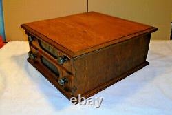 Beautiful Antique Goff's Braid Oak 2 Drawer Cabinet Box Vintage 18 x 18 x 8