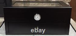 Bey-Berk Matte Black Wooden Luxury Watch Box with Glass Top, Drawer & Velour