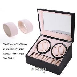 Black 4+6 Automatic Rotation Leather Wood Watch Winder Storage Display Case Box