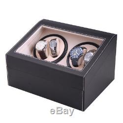Black 4+6 Automatic Rotation Leather Wood Watch Winder Storage Display Case Box