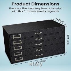 Black 5 Drawer Jewelry Display Box 15.12x8.37x7.62 with 120 Gem Jars