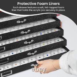 Black 5 Drawer Jewelry Display Box 15.12x8.37x7.62 with 120 Gem Jars