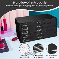 Black 5 Drawer Jewelry Display Box 15.12x8.37x7.62 with 120 Gem Jars