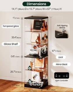 Black Display Cabinet with RGB Lights, Corner Curio Cabinets with Glass Doors