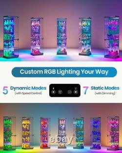 Black Display Cabinet with RGB Lights, Corner Curio Cabinets with Glass Doors