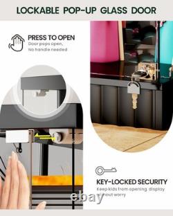 Black Display Cabinet with RGB Lights, Corner Curio Cabinets with Glass Doors