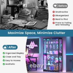 Black Display Case with RGB Lights, Large Curio Cabinet with Smart Human Sensor