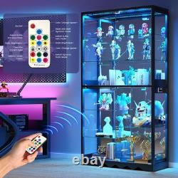 Black Display Case with RGB Lights, Large Curio Cabinet with Smart Human Sensor