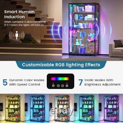 Black Display Case with RGB Lights, Large Curio Cabinet with Smart Human Sensor