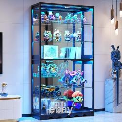 Black Display Case with RGB Lights, Large Curio Cabinet with Smart Human Sensor