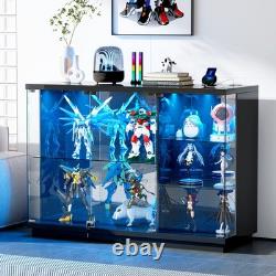 Black Glass Display Case with LED Light for Collectibles, Lockable Curio Cabinet