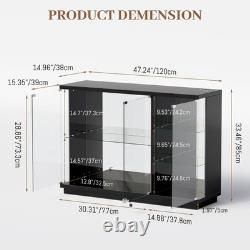 Black Glass Display Case with LED Light for Collectibles, Lockable Curio Cabinet