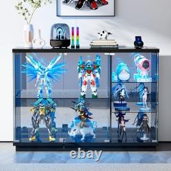 Black Glass Display Case with LED Light for Collectibles, Lockable Curio Cabinet
