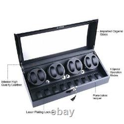 Black Leather 8+9 Automatic Rotation Watch Winder Storage Display Case Box