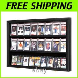 Black Wood Trading Card Display Case with Lock & Protective Acrylic Door