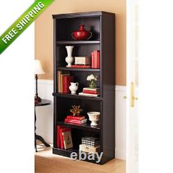 Bookcase Tall Wood Bookshelf Modern Display Bookcases Large 5-Shelf Black NEW