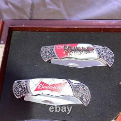 Budweiser Beer Bradford Exchange Set 8 Knives In Lighted Display Case Boxes COA