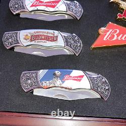 Budweiser Beer Bradford Exchange Set 8 Knives In Lighted Display Case Boxes COA