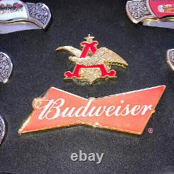 Budweiser Beer Bradford Exchange Set 8 Knives In Lighted Display Case Boxes COA