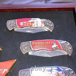 Budweiser Beer Bradford Exchange Set 8 Knives In Lighted Display Case Boxes COA