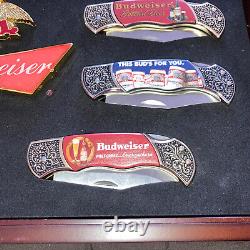 Budweiser Beer Bradford Exchange Set 8 Knives In Lighted Display Case Boxes COA