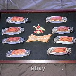 Budweiser Beer Bradford Exchange Set 8 Knives In Lighted Display Case Boxes COA