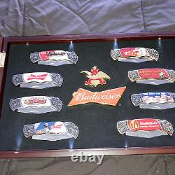 Budweiser Beer Bradford Exchange Set 8 Knives In Lighted Display Case Boxes COA