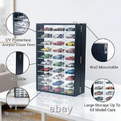 Car Display Case 2 in 1 Foldable 60 Diecast Model 1/64 NASCAR Wood Wall Cabinet