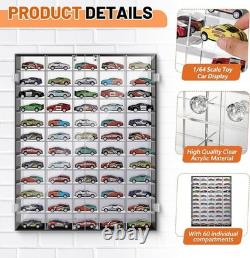 Car Display Case 60 Pcs Acrylic Mirrored Diecast Model 1/64 Wheels Matchbox Rack