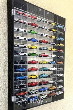 Car Display Case 60 Pcs Acrylic Mirrored Diecast Model 1/64 Wheels Matchbox Rack