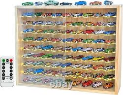 Car Display Case 80+ LED Light Matchbox 1/64 Model Diecast Wheels Wood Cabinet