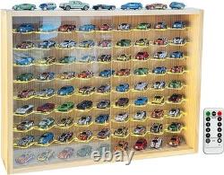 Car Display Case 80+ LED Light Matchbox 1/64 Model Diecast Wheels Wood Cabinet
