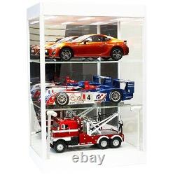 Car Display Case Acrylic White LED Lite 3 Tier Adjust Model 1/18 Diecast Cabinet