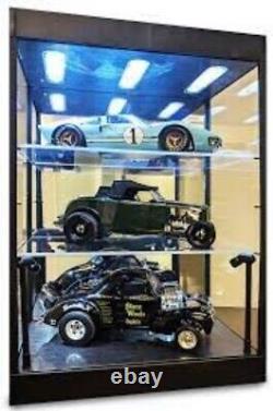Car Display Case Acrylic White LED Lite 3 Tier Adjust Model 1/18 Diecast Cabinet
