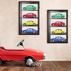 Car Display Case Black 4 Tier Diecast 1/18 Model Mirrored Wall Wood Rack Cabinet