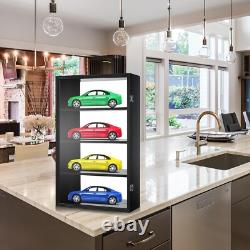 Car Display Case Black 4 Tier Diecast 1/18 Model Mirrored Wall Wood Rack Cabinet