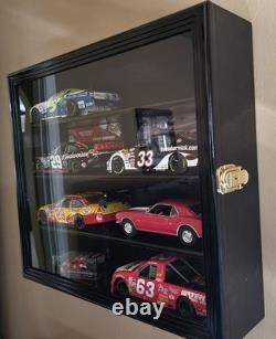 Car Display Case Black 8 Pcs Diecast 1/24 Model Wood NASCAR Matchbox Toy Cabinet