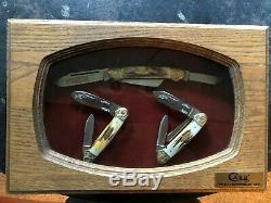 Case 75th Anniversary knife set with Oak and glass display box. Beautiful cond
