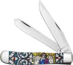 Case Trapper Pocket knife Stained Glass Angel Natural Bone Handle in Display box