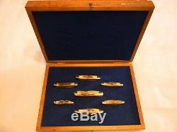 Case XX 1978 Red Etch 7 Knife Stag Mint Set Collection With Display Box